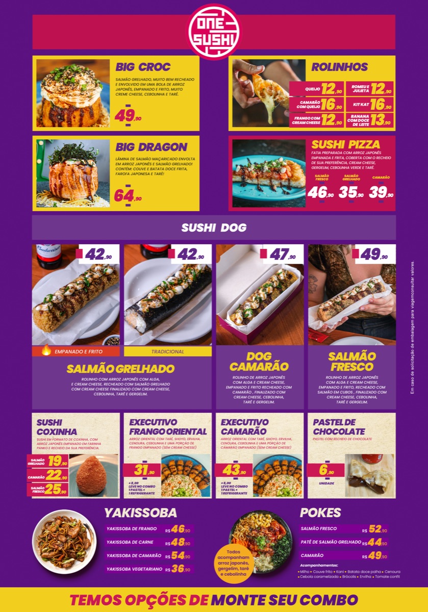 Cardápio One Sushi - Frente