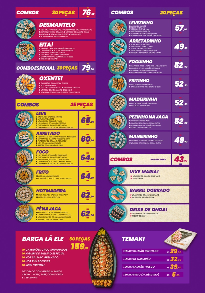 Cardápio One Sushi - Verso
